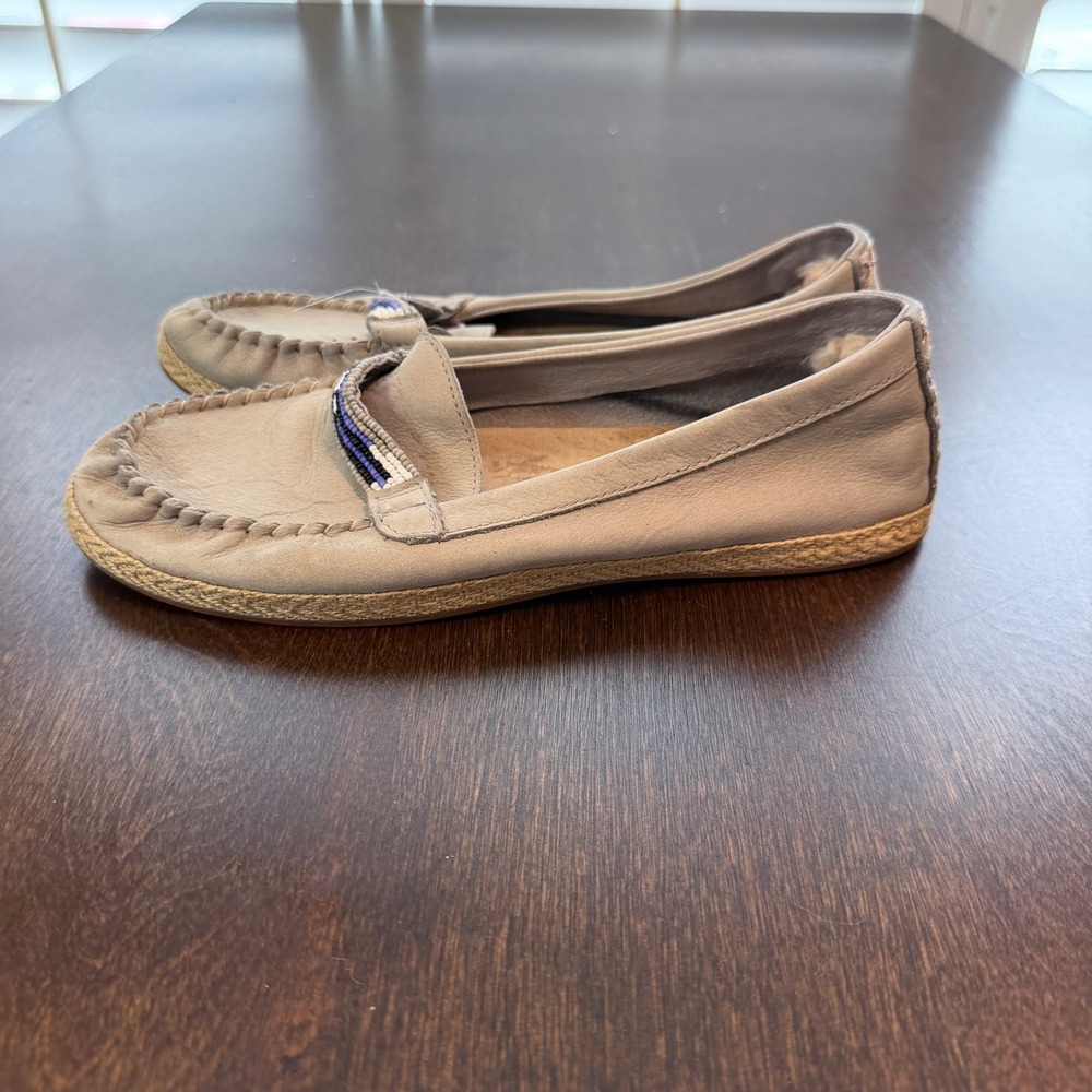 UGG Meilani Grey Leather Beaded Espadrille Loafers Moccasins 1011176 Womens 8
